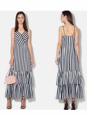Banana Republic Black White Striped Midi Dress Petite 12P